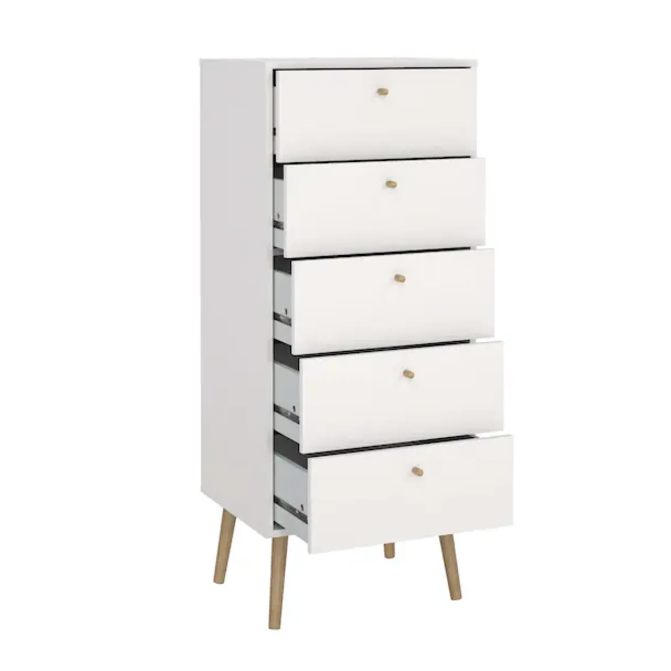 Home affaire Highboard »Bodo, Hochkommode, Aufbewahrung, , Stauraum« mit 5 Schubladen, Beine und Griffe aus Echtholz, Breite 50 cm