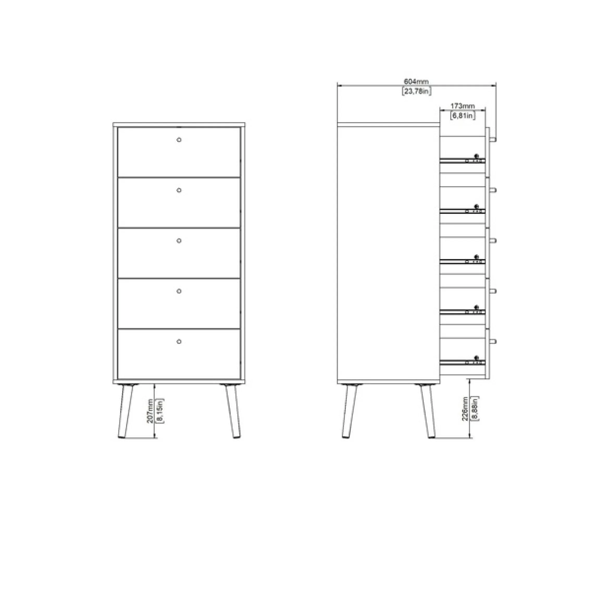 Home affaire Highboard »Bodo, Hochkommode, Aufbewahrung, , Stauraum« mit 5 Schubladen, Beine und Griffe aus Echtholz, Breite 50 cm