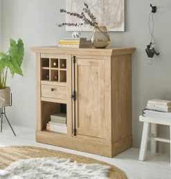 Home affaire Highboard »Cornwall, Kommode im Landhausstil, Schrank, Sideboard, Eiche Dekor« 1 Stk. tlg. verschnörkelte Metallgriffe, ausreichend Stauraum, 105 cm breit