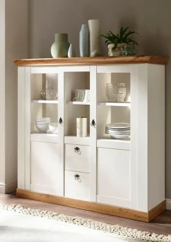 Home affaire Highboard »Cremona, moderner Schrank, Hochkommode Stauraumelement im Landhausstil« Metallgriffe, ausreichend Stauraum, vielseitig einsetzbar 148 cm breit