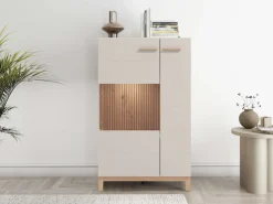 Home affaire Highboard »Essex, Hochkommode, Vitrine, Glasvitrine, Kombi-Highboard« Modernes Highboard in Kaschmir mit Glasfront & Lamellen-Optik