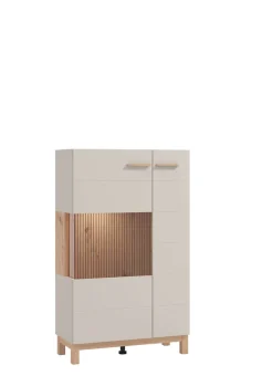 Home affaire Highboard »Essex, Hochkommode, Vitrine, Glasvitrine, Kombi-Highboard« Modernes Highboard in Kaschmir mit Glasfront & Lamellen-Optik