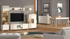 Home affaire Highboard »Essex, Hochkommode, Vitrine, Glasvitrine, Kombi-Highboard« Modernes Highboard in Kaschmir mit Glasfront & Lamellen-Optik