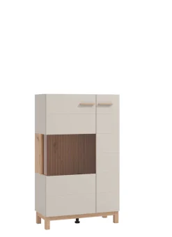 Home affaire Highboard »Essex, Hochkommode, Vitrine, Glasvitrine, Kombi-Highboard« Modernes Highboard in Kaschmir mit Glasfront & Lamellen-Optik