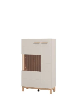 Home affaire Highboard »Essex, Hochkommode, Vitrine, Glasvitrine, Kombi-Highboard« Modernes Highboard in Kaschmir mit Glasfront & Lamellen-Optik