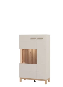Home affaire Highboard »Essex, Hochkommode, Vitrine, Glasvitrine, Kombi-Highboard« Modernes Highboard in Kaschmir mit Glasfront & Lamellen-Optik