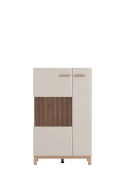 Home affaire Highboard »Essex, Hochkommode, Vitrine, Glasvitrine, Kombi-Highboard« Modernes Highboard in Kaschmir mit Glasfront & Lamellen-Optik