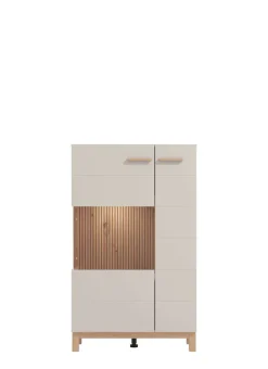 Home affaire Highboard »Essex, Hochkommode, Vitrine, Glasvitrine, Kombi-Highboard« Modernes Highboard in Kaschmir mit Glasfront & Lamellen-Optik