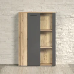 Home affaire Highboard »Estepona« 1 Stk. tlg. Vitrine, Tür mit Rillen-Optik, Breite 91 cm