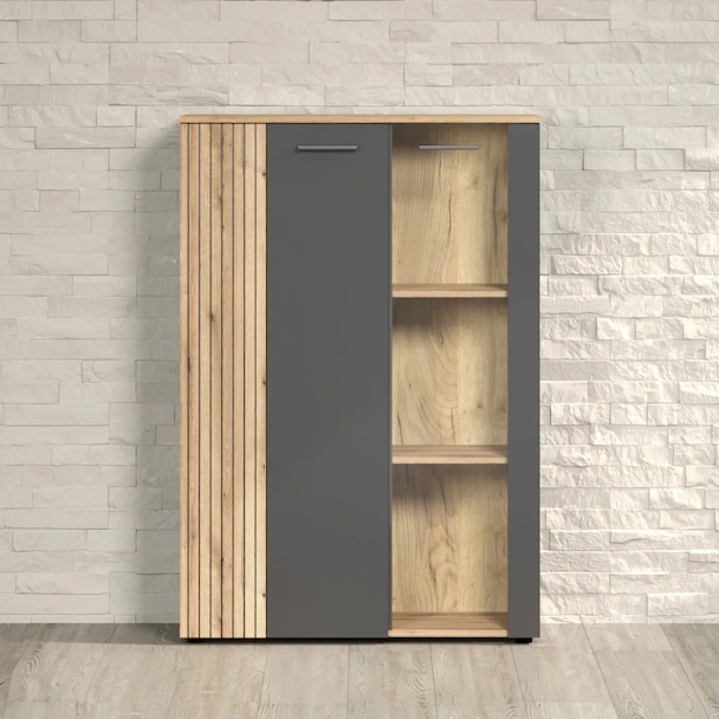 Home affaire Highboard »Estepona« 1 Stk. tlg. Vitrine, Tür mit Rillen-Optik, Breite 91 cm