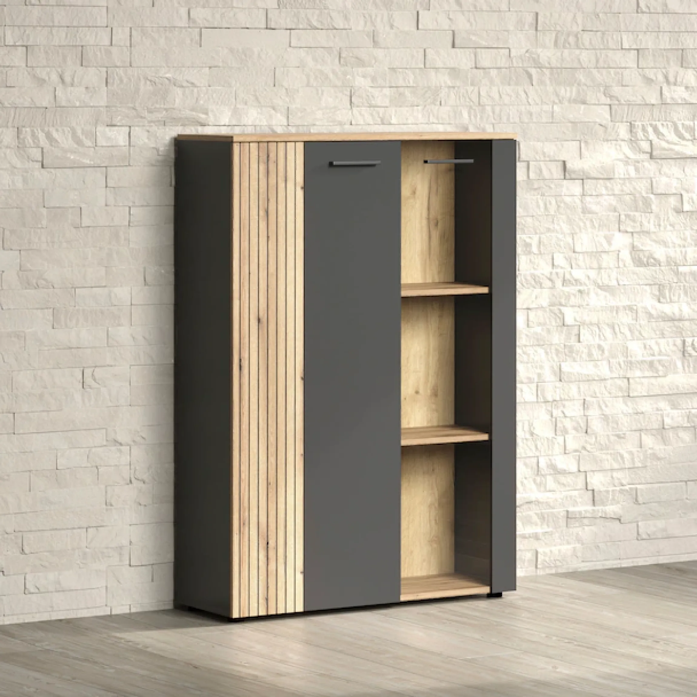 Home affaire Highboard »Estepona« 1 Stk. tlg. Vitrine, Tür mit Rillen-Optik, Breite 91 cm