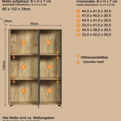 Home affaire Highboard »Estepona« 1 Stk. tlg. Vitrine, Tür mit Rillen-Optik, Breite 91 cm