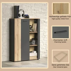 Home affaire Highboard »Estepona« 1 Stk. tlg. Vitrine, Tür mit Rillen-Optik, Breite 91 cm