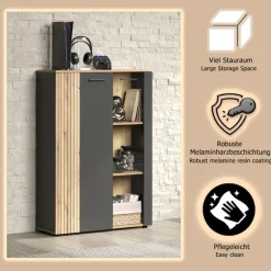 Home affaire Highboard »Estepona« 1 Stk. tlg. Vitrine, Tür mit Rillen-Optik, Breite 91 cm