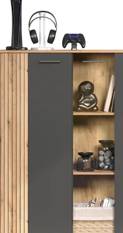 Home affaire Highboard »Estepona« 1 Stk. tlg. Vitrine, Tür mit Rillen-Optik, Breite 91 cm