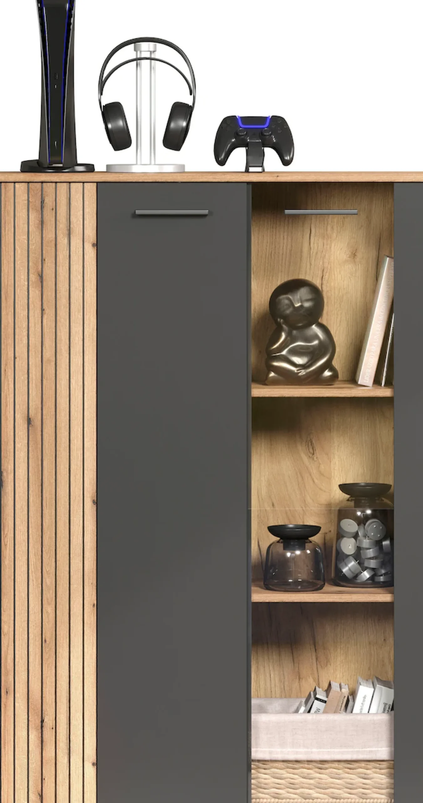 Home affaire Highboard »Estepona« 1 Stk. tlg. Vitrine, Tür mit Rillen-Optik, Breite 91 cm