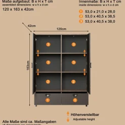 Home affaire Highboard »Fusion« 1 Stk. tlg. Stauraumschrank mit besonderem Kreismuster - (B/T/H) 120/42/163 cm
