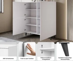 Home affaire Highboard »HIGHBOARD PHUKET II, Stilvolle, grifflose Hochkommode, Breite 120cm« Mit 4 Türen und 8 Fächern und höhenverstellbaren Einlegeböden