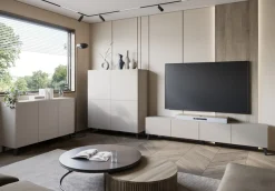 Home affaire Highboard »HIGHBOARD PHUKET II, Stilvolle, grifflose Hochkommode, Breite 120cm« Mit 4 Türen und 8 Fächern und höhenverstellbaren Einlegeböden