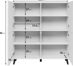 Home affaire Highboard »HIGHBOARD PHUKET II, Stilvolle, grifflose Hochkommode, Breite 120cm« Mit 4 Türen und 8 Fächern und höhenverstellbaren Einlegeböden