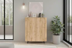 Home affaire Highboard »Murano, B/H 131/154 cm, 2 Türen, Stauraumschrank, Hochkommode« Formgebogenes MDF, Stirnseiten mit Rundung, Füße und Griffe aus Metall