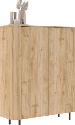 Home affaire Highboard »Murano, B/H 131/154 cm, 2 Türen, Stauraumschrank, Hochkommode« Formgebogenes MDF, Stirnseiten mit Rundung, Füße und Griffe aus Metall