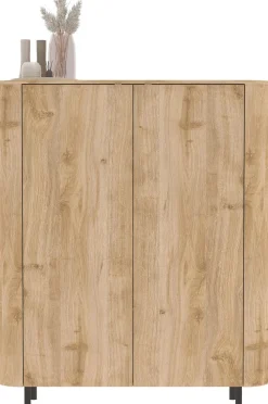 Home affaire Highboard »Murano, B/H 131/154 cm, 2 Türen, Stauraumschrank, Hochkommode« Formgebogenes MDF, Stirnseiten mit Rundung, Füße und Griffe aus Metall