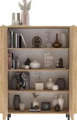 Home affaire Highboard »Murano, B/H 131/154 cm, 2 Türen, Stauraumschrank, Hochkommode« Formgebogenes MDF, Stirnseiten mit Rundung, Füße und Griffe aus Metall