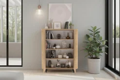Home affaire Highboard »Murano, B/H 131/154 cm, 2 Türen, Stauraumschrank, Hochkommode« Formgebogenes MDF, Stirnseiten mit Rundung, Füße und Griffe aus Metall