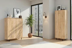 Home affaire Highboard »Murano, B/H 131/154 cm, 2 Türen, Stauraumschrank, Hochkommode« Formgebogenes MDF, Stirnseiten mit Rundung, Füße und Griffe aus Metall