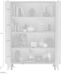 Home affaire Highboard »Murano, B/H 131/154 cm, 2 Türen, Stauraumschrank, Hochkommode« Formgebogenes MDF, Stirnseiten mit Rundung, Füße und Griffe aus Metall