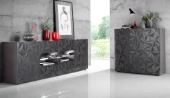 Home affaire Highboard »Prisma Höhe 111 cm, Breite 121 cm, Kommode 2 Türen, Hochkommode« Front mit elegantem Siebdruck, grifflos, viel Stauraum