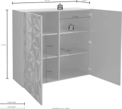 Home affaire Highboard »Prisma Höhe 111 cm, Breite 121 cm, Kommode 2 Türen, Hochkommode« Front mit elegantem Siebdruck, grifflos, viel Stauraum