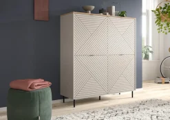 Home affaire Highboard »RAITA, Höhe 135 cm, Front mit Desgin-Fräsung, 4 Türen, viel Stauraum« moderne Farbkombi, individuell einsetzbar, Griffe & Füße aus Metall,Kommode, Anrichte, Schrank, Sideboard, Lowboard