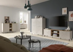 Home affaire Highboard »RAITA, Höhe 135 cm, Front mit Desgin-Fräsung, 4 Türen, viel Stauraum« moderne Farbkombi, individuell einsetzbar, Griffe & Füße aus Metall,Kommode, Anrichte, Schrank, Sideboard, Lowboard