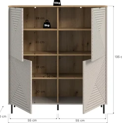 Home affaire Highboard »RAITA, Höhe 135 cm, Front mit Desgin-Fräsung, 4 Türen, viel Stauraum« moderne Farbkombi, individuell einsetzbar, Griffe & Füße aus Metall,Kommode, Anrichte, Schrank, Sideboard, Lowboard