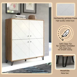 Home affaire Highboard »Tarragona« Highboard mit 4 Türen & Soft-Close - (B/T/H) 123/40/136 cm