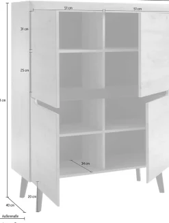 Home affaire Highboard »Torge, Kommode, Schrank, Sideboard, Anrichte, Mehrzweckschrank« 1 Stk. tlg. abgeschrägte Füße, drei Farben, Scandi Design, 107 cm breit