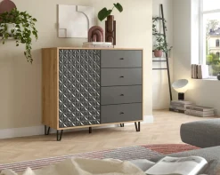 Home affaire Highboard »VICENZA, Breite 110cm, 1 Tür, 2 Einlegeböden, 3 Fächer, 4 Schubkästen« Kommode, Schrank, Anrichte, Board, Wohnzimmerschrank