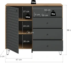 Home affaire Highboard »VICENZA, Breite 110cm, 1 Tür, 2 Einlegeböden, 3 Fächer, 4 Schubkästen« Kommode, Schrank, Anrichte, Board, Wohnzimmerschrank