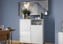 Home affaire Highboard »viel Stauraum, Soft Close, 2 Türen und 2 Schubkasten« mit Metallfüßen, Höhe 105 cm, grifflos, Fronten geriffelt