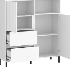 Home affaire Highboard »viel Stauraum, Soft Close, 2 Türen und 2 Schubkasten« mit Metallfüßen, Höhe 105 cm, grifflos, Fronten geriffelt