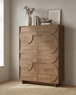 Home affaire Highboard »Zen, B/H 105/147 cm, 4 Türen, Hochkommode, Stauraumschrank« Push-to-open, 3D-Fronten, Mercure-Holzstruktur, viel Stauraum