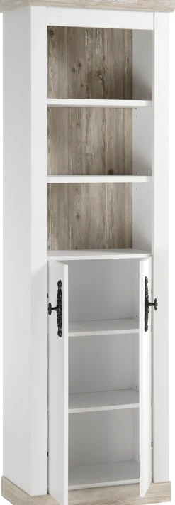 Home affaire Hochschrank »Florenz, Badschrank im Landhausstil, Schrank mit Metallgriffen« in Pinie Weiß, offene Fächer und ausreichend Stauraum hinter Drehtüren