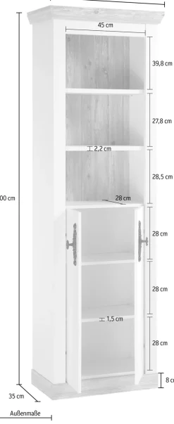 Home affaire Hochschrank »Florenz, Badschrank im Landhausstil, Schrank mit Metallgriffen« in Pinie Weiß, offene Fächer und ausreichend Stauraum hinter Drehtüren