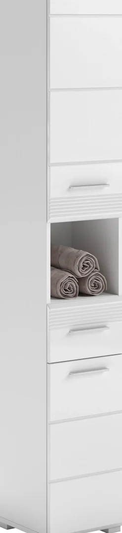 Home affaire Hochschrank »Malmö, Breite 30 cm, 2 Türen, 1 Schubkasten, 1 offenes Fach, MDF-Front« in verschiedenen Farben erhältlich, Badmöbel, Badschrank, Schrank, Bad