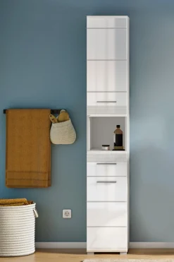 Home affaire Hochschrank »Malmö, Breite 30 cm, 2 Türen, 1 Schubkasten, 1 offenes Fach, MDF-Front« in verschiedenen Farben erhältlich, Badmöbel, Badschrank, Schrank, Bad
