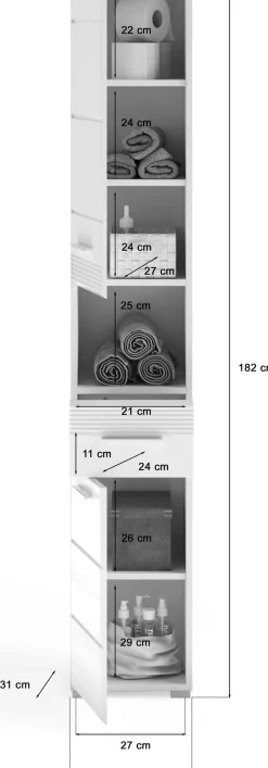 Home affaire Hochschrank »Malmö, Breite 30 cm, 2 Türen, 1 Schubkasten, 1 offenes Fach, MDF-Front« in verschiedenen Farben erhältlich, Badmöbel, Badschrank, Schrank, Bad