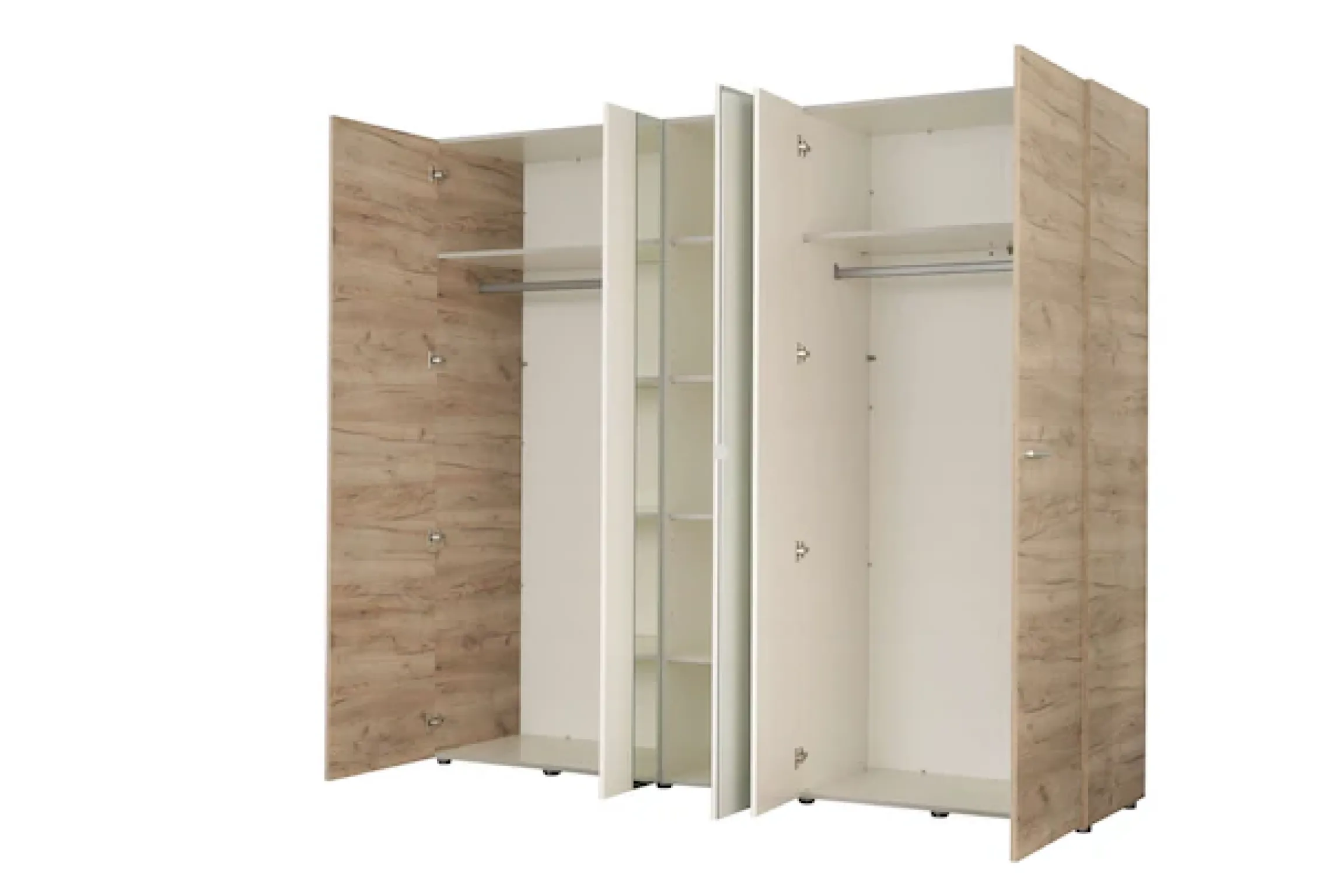 Home affaire Kleiderschrank »Dante Garderobenschrank, Stauraumschrank, Drehtürenschrank, Schrank« 2 Kleiderstangen, 6 Einlegeböden, Spiegel, Breite 223,5 cm