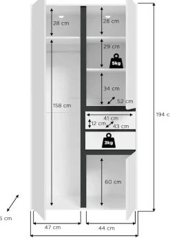 Home affaire Kleiderschrank »NULA, Schlafzimmerschrank, Garderobe, Schrank« in verschiedenen Ausführungen und Farben erhältlich, 1 Stk. tlg. 3 Türen, 2 Schubkästen, 1 E-Boden, 5 K-Böden, 1 Kleiderstange